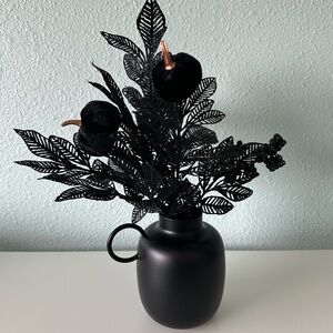 NEW Black metal vase and black artificial floral arrangement unique goth design
